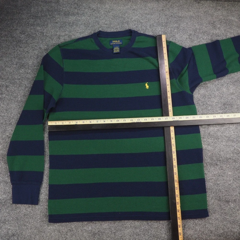 Polo Ralph Lauren Waffle Knit Men XL Green Blue Striped Thermal Crewneck Sweater